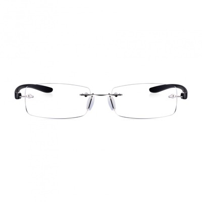 Mattschwarze rechteckige randlose Lesebrille für Herren & Damen