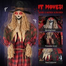 Halloween  8 FT Scarecrow Manual Head Ghost Voice Control Standing Decoration