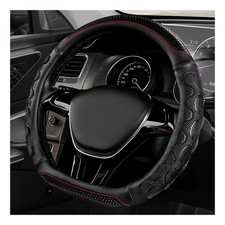 D Shape Steering Wheel Cover 14.5-15 Inch Anti Slip Breathable Leather Protector
