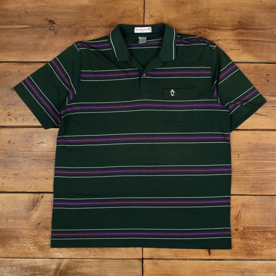 Vintage Single Stitch T Shirt Polo Shirt Large 90s USA Made Munsingwear Stripe