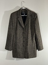 Vintage Liz Claiborne Collection Jacket Size 12 Black/Camel Wool Speckle Blazer