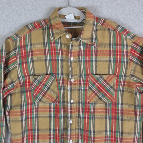 Big Mac Flannel Shirt Mens Large Tall Beige Tartan Plaid Vintage Button Up - Picture 2 of 8
