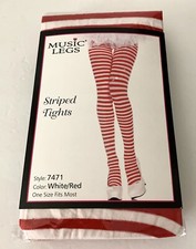 Music Legs RED  WHITE STRIPED TIGHTS OSFM NEW Stripe Costume 5'-5'10" 90-165lbs