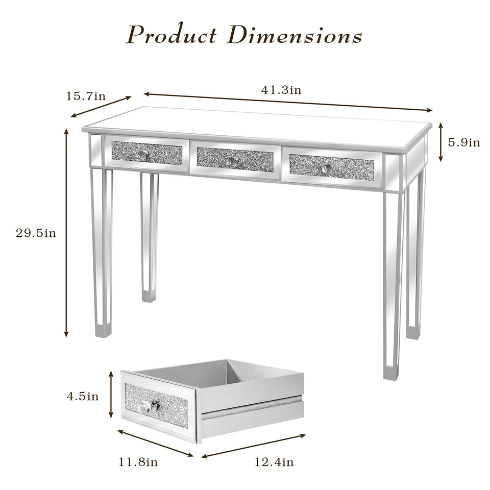 Tocador Escritorio Espejo con 3 Cajones Espejo Plateado Tocador Maquillaje Foto 2 de 4