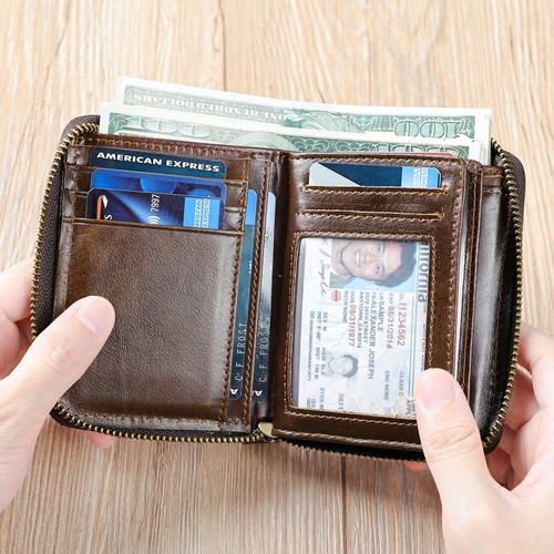 Men's Genuine Leather RFID Wallet Bifold Coin Pocket Zip Around 17 Card Slots - Picture 23 of 28