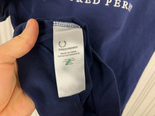 Womens Fred Perry Blue Boxy Fit Embroidered Big Logo Thick Cotton T-Shirt 10 - Picture 6 of 7