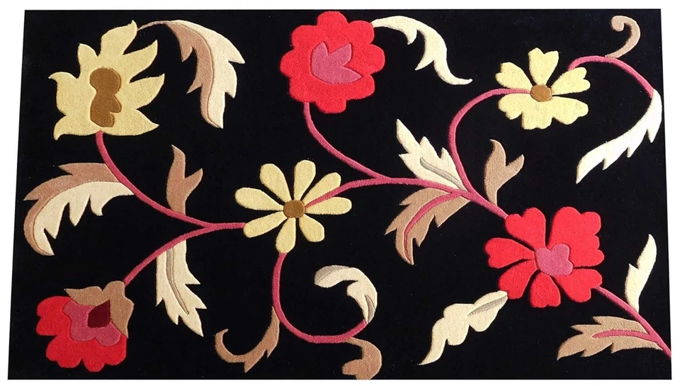 Шерстяной ковер ручной работы Новая Зеландия мягкий цветочный узор черный ковер ручной работы 8x10 для комнаты - Изображение 2 из 4