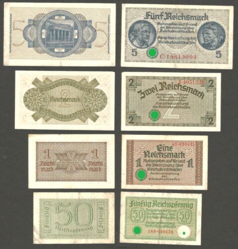 Deuts.- Banknoten Besatzungsausgabe des Zweiten Weltkriegs  1939 50Pf./ 1/2/5 RM - Photo 1 sur 9