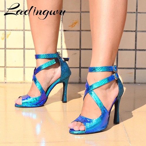 GIY Women's Peep Toe Glitter Dance Shoes - Latin Salsa Ballroom Heels, Tango Sandals With Buckle - View #11