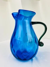 9529 Blenko Azure/Emerald Quilted Optic Pitcher