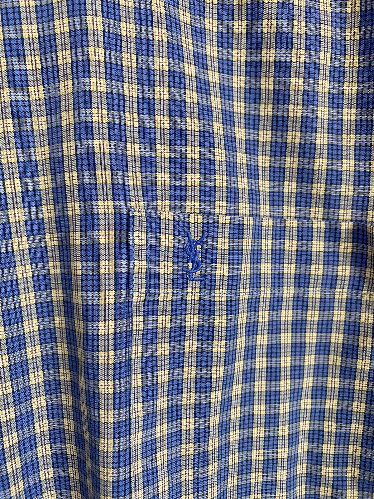 Camicia vintage a scacchi blu Yves Saint Laurent rilassata grande 42 (50 pollici petto) 16 5