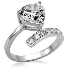 Women's Silver Cubic Zirconia Ring Stainless Steel Heart Ring, Choose Your Size