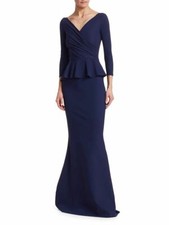 NWT Chiara Boni La Petite Robe Nelinka Peplum Gown Navy Blue 4 995