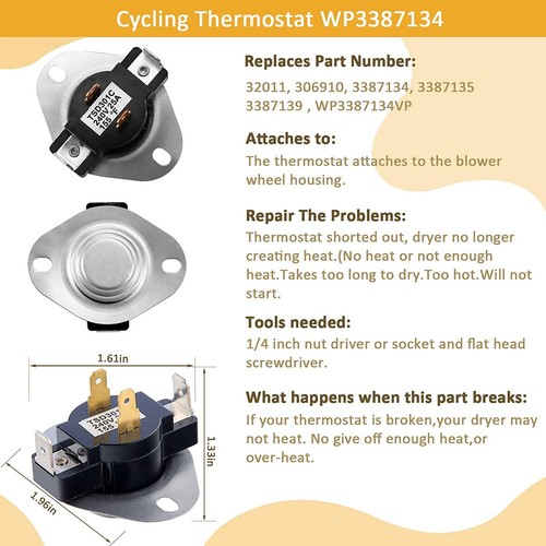3403585 Trockner Heizelement für Whirlpool Kenmore Maytag mit Thermostat Kit Sicherung - Bild 10 von 19