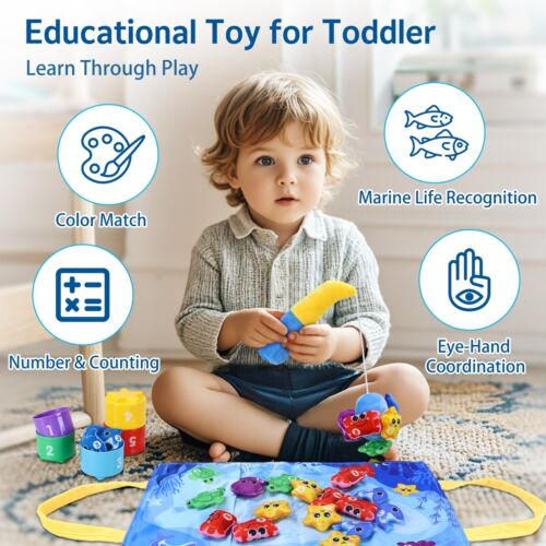 JOSEN Montessori Toys for 1 Year Old Cloth Fishing Game for Toddlers 1-3 with... - Picture 2 of 7