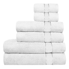 White Luxury Bath Towels - Cotton Hotel spa Bathroom Towels - Set of 6 - 400GSM