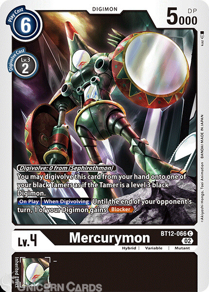 BT12-066 Mercurymon :: Common Digimon Card :: BT12: Across Time ::
