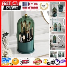 360  Rotating Makeup Brush Holder with Waterproof Lid - Green Beauty Organizer