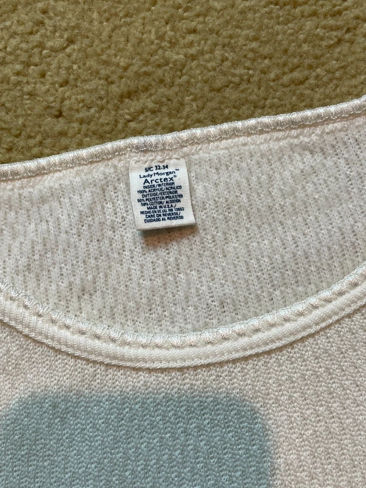 Camisa De Colección Años 90 Dama Morgan Arctex Capa Base Térmica Marfil Hecha en EE. UU. S Foto 4 de 4