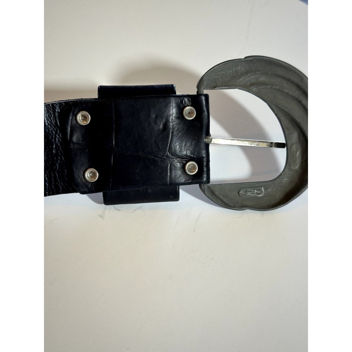 Vintage Leatherock Wide Leather Belt 1980s Black Leather Thick Belt – Blossom Vintage main image 3