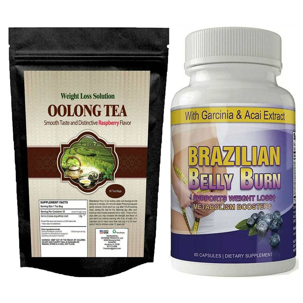 Herbal Oolong Tea Bags Brazilian Belly Burner Weight Loss Capsules Combo Pack