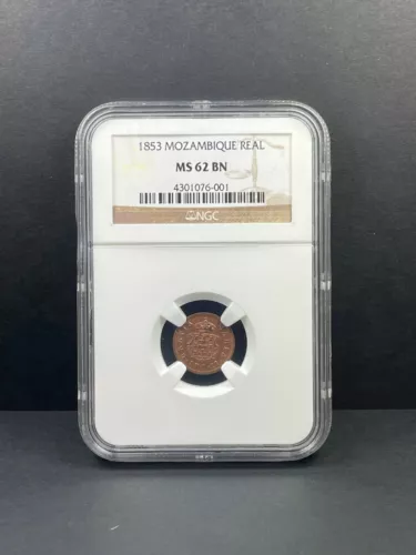 1853 Mozambique Real NGC MS 62 BN Portugese Colony Rare in MS