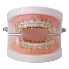 Hip Hop Grills Big 8 Top 8 Bottom Set Full ICED 5A+ CZ RAP Bling Teeth Grillz