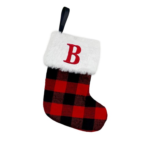 Alphabet Letters Christmas Stockings Red Plaid Plush Cuff Xmas Stocking Gifts AU - Picture 13 of 37