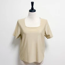 Style Co Pale Gold Splendor Shimmering Square Neck Short Sleeve Top Large NWT