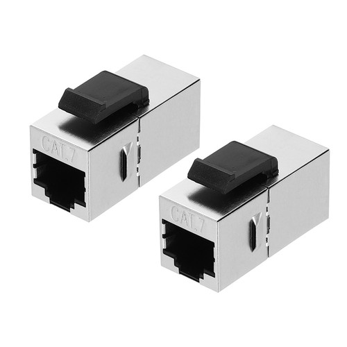 2 Pack RJ45 Cat 7 Ethernet Coupler, Cat7 Shielded Coupler Adapter, Silver - Picture 1 of 6