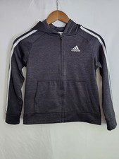 Adidas Hoodie Boys Full Zip Jacket Size S 8 Black Gray 3-Stripes Logo