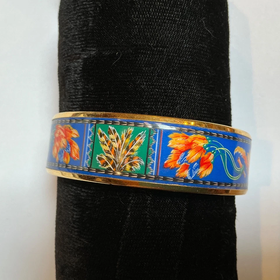 Brazalete ancho HERMES esmalte PM 65 borde dorado BRASIL azul, amarillo, rojo Foto 2 de 4