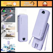 20000mAh Portable Power Bank with Built-in Cables  AC Plug, PD20W Fast Charging