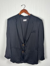 Vintage DKNY 100 Silk Black Oversized Blazer 90s Donna Karan Sz L Rare