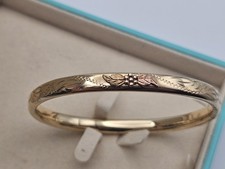 Etched Flower Leaf Gold Filled Hinged Bangle Bracelet Rose & Yellow 14k Gold