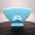 Fenton Lovebirds Blue Satin Milk Glass Embossed Planter Vase Vintage Collectible