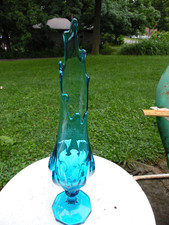 Vintage LE Smith Dominion Blue???? Pedestal Swung Viking Glass Vase Pedals 20.5