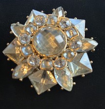Vintage Gold-Tone Rhinestone Starburst Flower Brooch Pin Faceted Unsigned