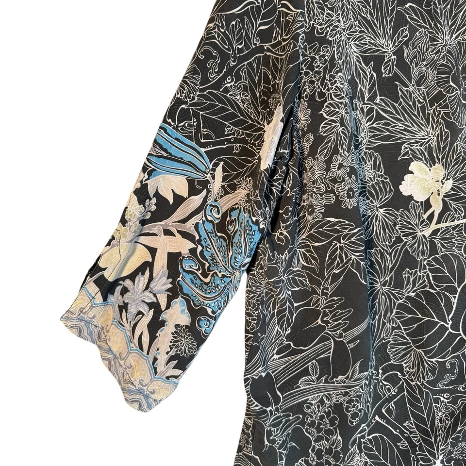 Blusa de seda Citron Santa Monica para mujer M estampado floral vestido con botones kimono Foto 4 de 4