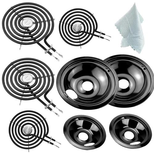WB31M20/WB31M19 Drip Pans & WB30M1/WB30M2 Burners for GE HotPoint, 4-Pack Black - product listing photo