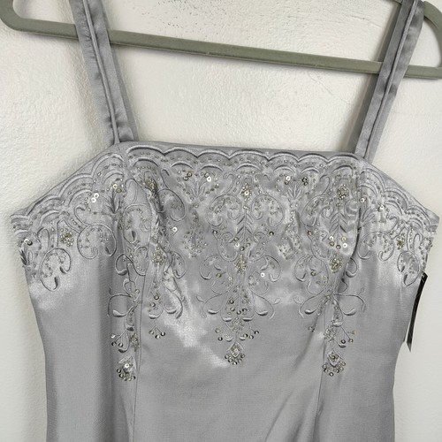 Vintage Y2K Alex Evenings Beaded Maxi Dress Womens 14P Silver Gown NWT Glam - Picture 2 of 9