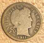 1911 D - Barber Liberty Dime 10c - Silver - from collection