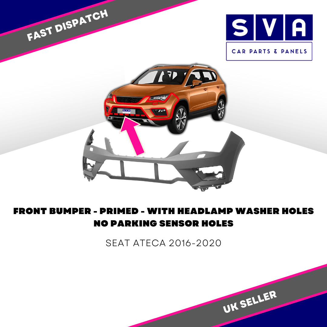 FOR SEAT ATECA 2016-2020 FRONT BUMPER PRIMED + WASHER NO PDC INSURANCE Approved