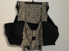2 Piece Plus Size Swimsuit XXXXL 3X Black Leopard Tie Back