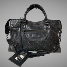 BALENCIAGA The City 115748 Black Leather 2Way Shoulder Bag Handbag Y2K USED