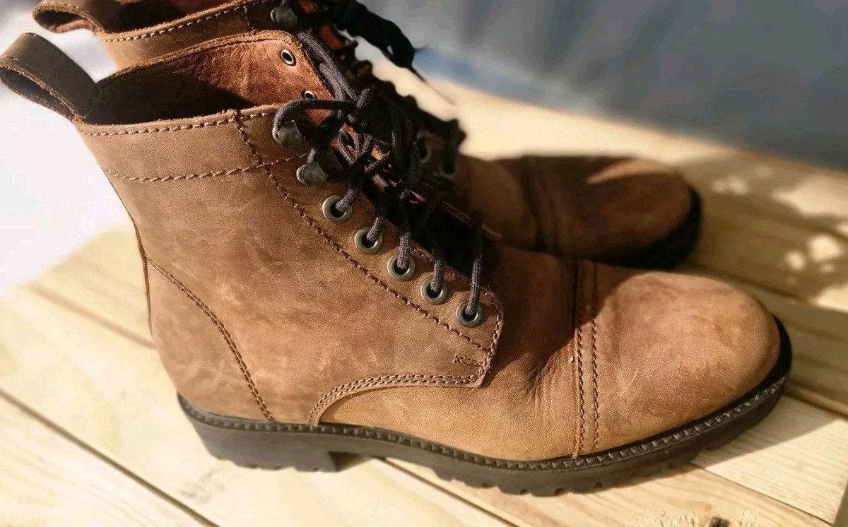 Patina London Caribou (Light Brown) Leather Laceup Lug Boots Mens Size 11.5 NIB Mens Patina London Boots Caribou Brown Nubuck Lug Combat  main image 2