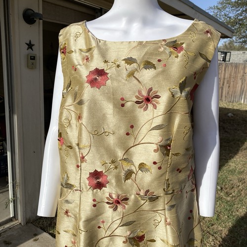 50s 60s gold beige velvet floral silk knee-length wiggle pencil dress size 2XL - Picture 2 of 17