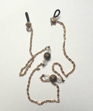 Gold-Toned Eyeglass Chain 21" w Decorative Beade Details Fabric Connectors