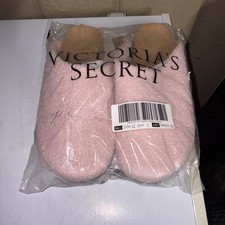 Victoria Secret PINK L 9/10 COZY PLUSH SHERPA LOGO SLIP ON CLOGS SHOES Pink NWT