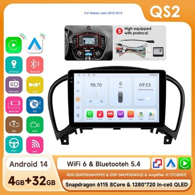 Android 14 Car GPS Radio Stereo Carplay For Nissan Juke 2010-2014 BT 5.4 DSP SWC